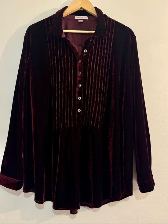 Coldwater Creek Tops - Dark Red Burgundy Velvet Coldwater Creek Button Down Shirt Tunic Size 2XL